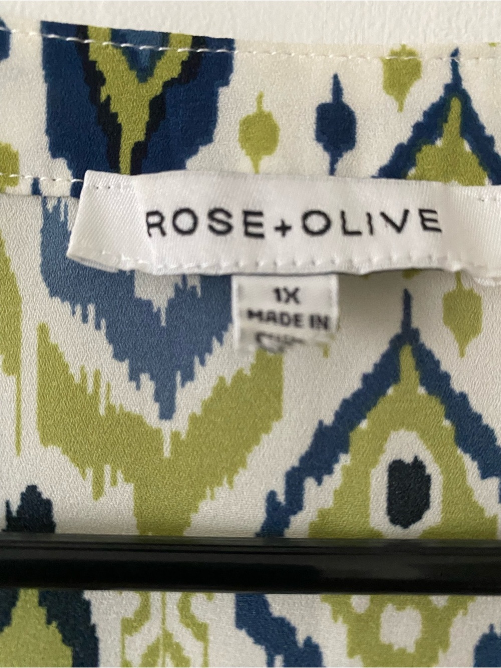Rose & Olive White Blouse with Navy & Olive Ikat Print - Picture 4 of 6